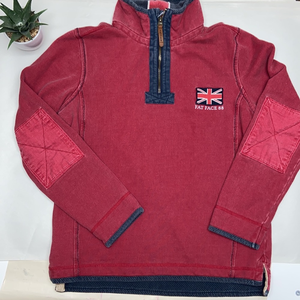 Fat Face UK 🇬🇧 men’s top sweater with leather zip detail and elbow patches. S